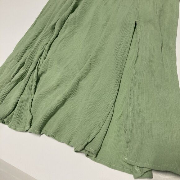 Love Tree Green Slit Front Short Sleeve Smocked Dress Women's Large Boho Peasant - Picture 6 of 11